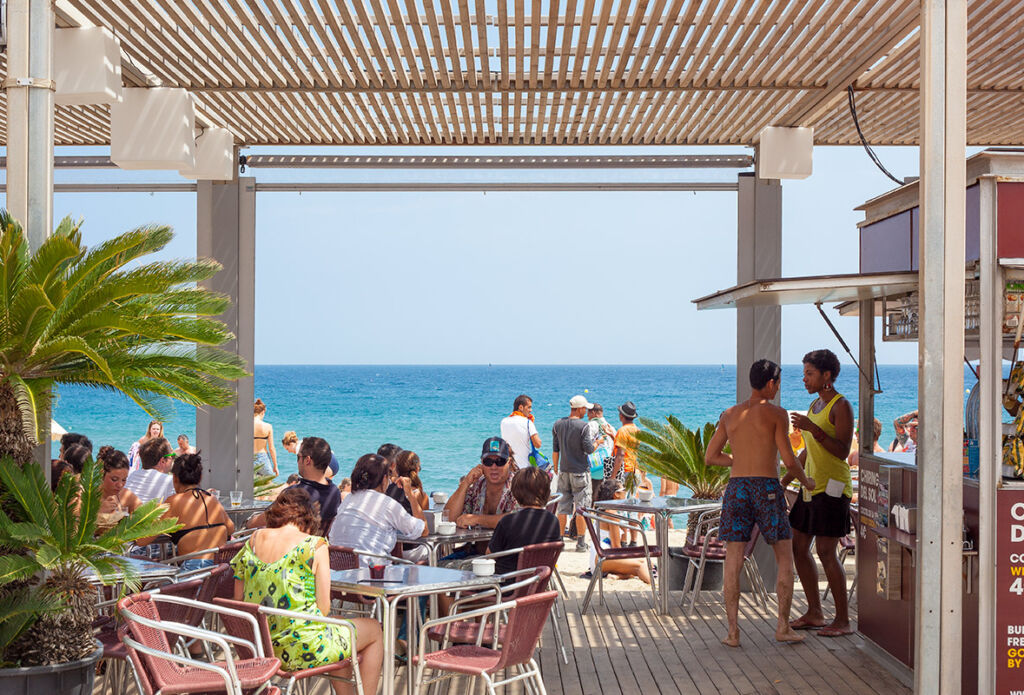 Sunny beach front bar in Barcelona, Spain. Sunny beach front bar in Barcelona, Spain.