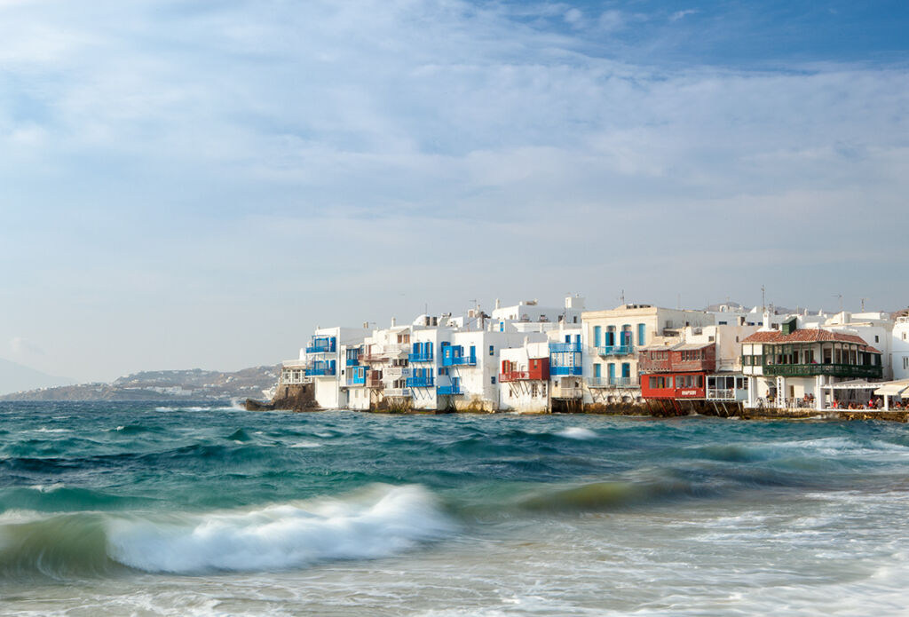 A view of Little Venice, Mykonos, Greece. A view of Little Venice, Mykonos, Greece.